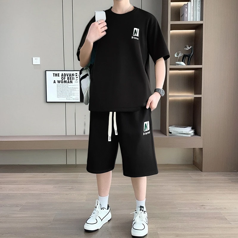 夏季新款休闲运动短袖短裤一套衣服男士家居服套装宽松潮流两件套