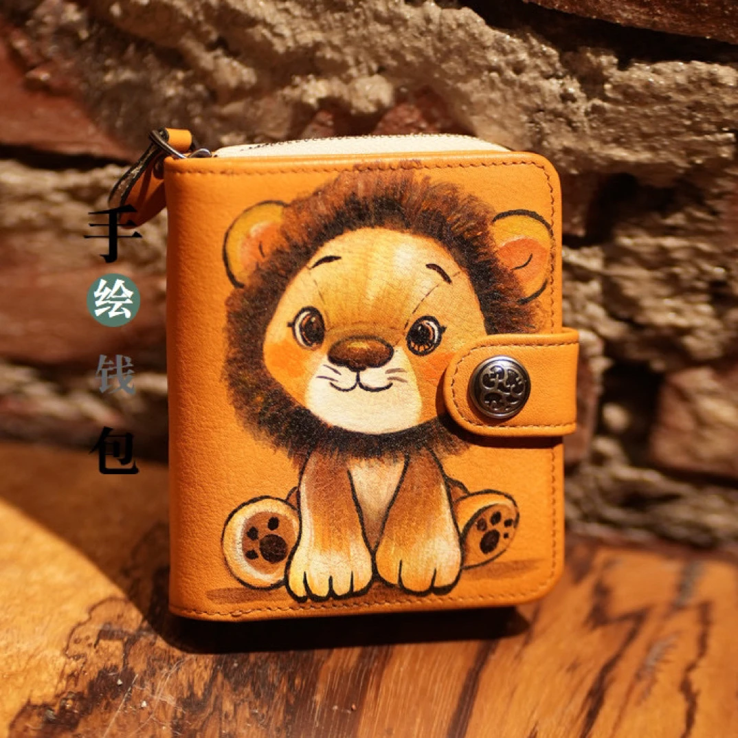 手绘真皮短款钱包卡包二合一证件包女款钱夹2025新款精致好看