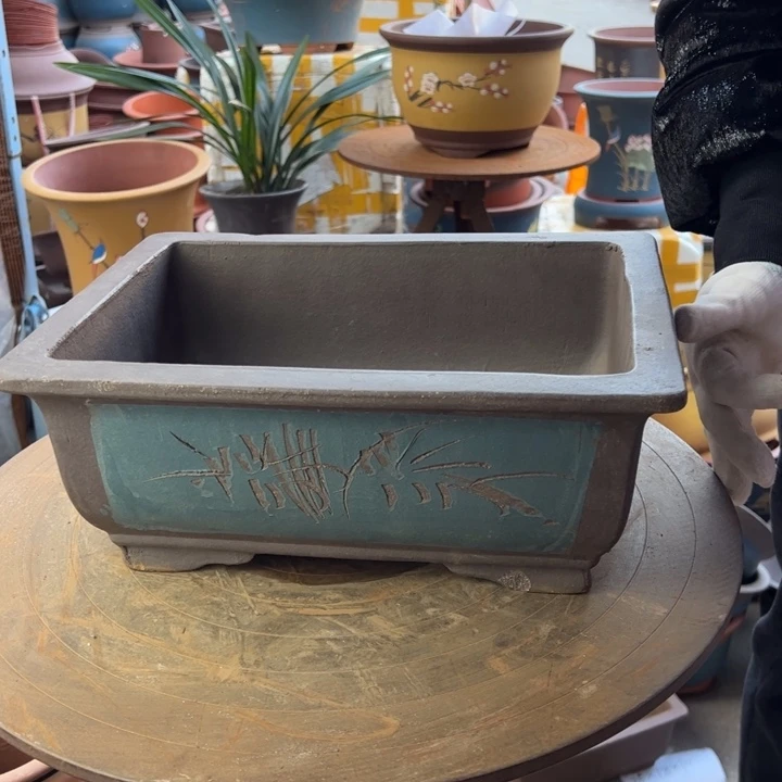 紫砂宜兴紫砂花盆32蓝马槽