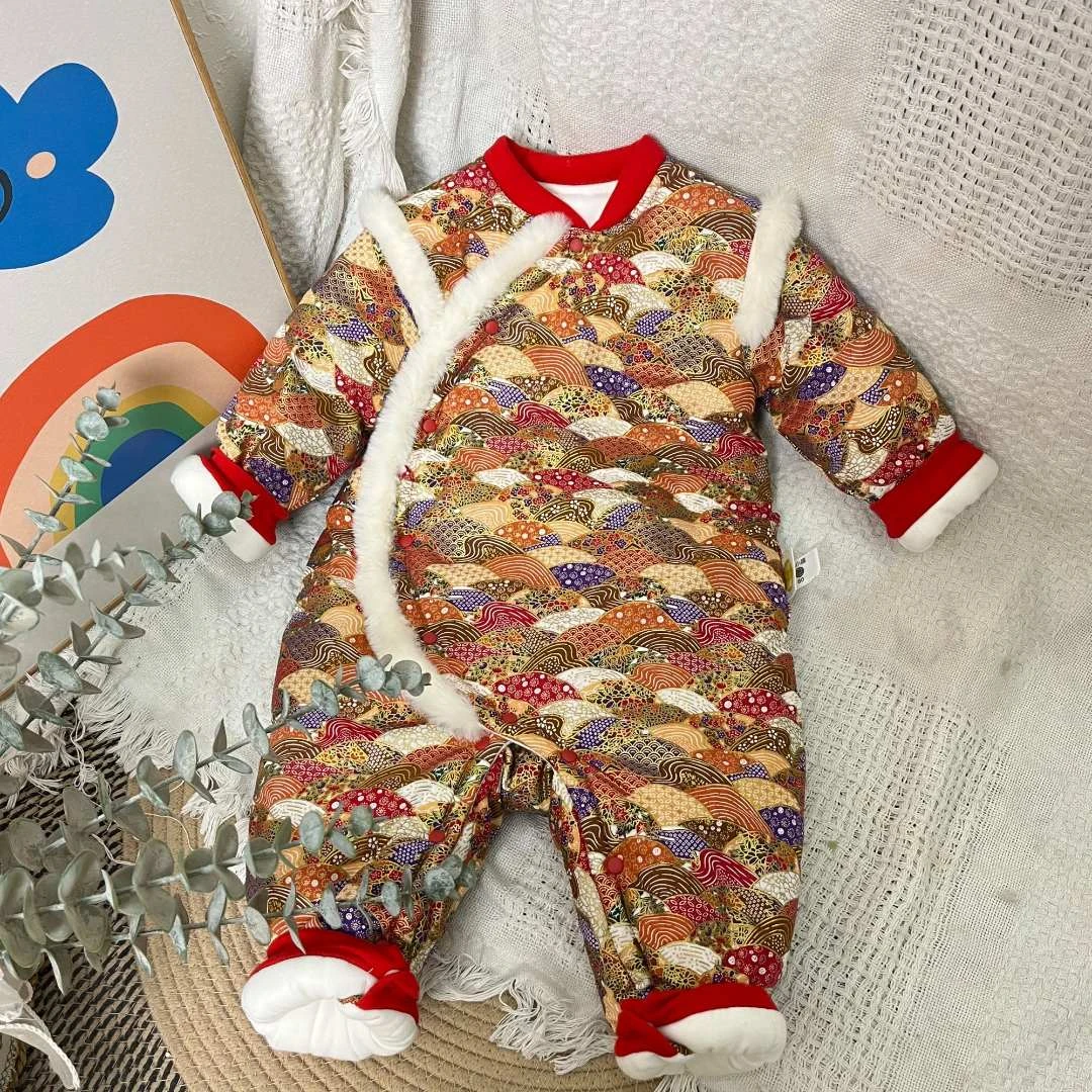 鸿运绵延400克婴幼年款手工棉花衣加厚柔软亲肤保暖透气拜年服