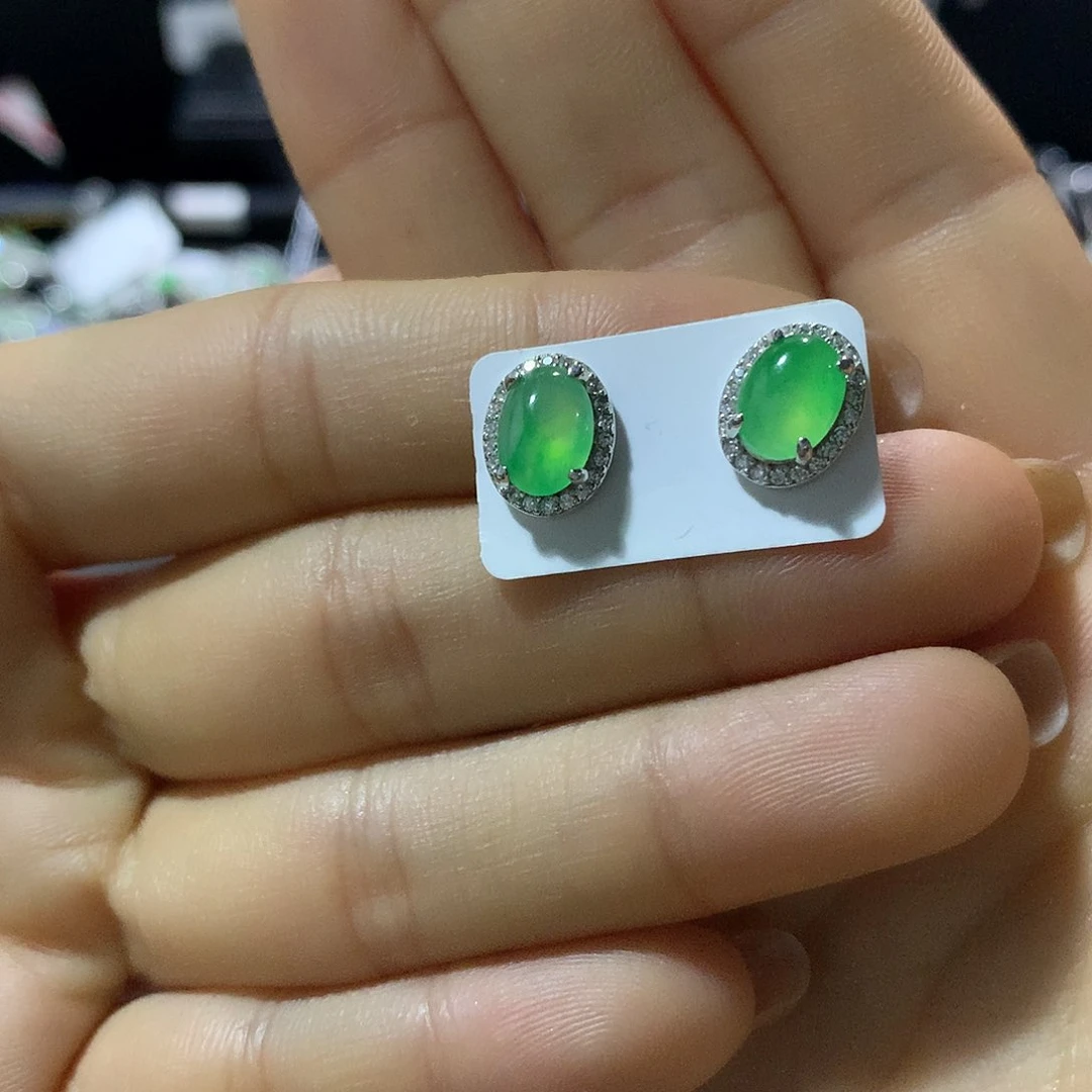 翡翠戒指银S925镶嵌耳钉