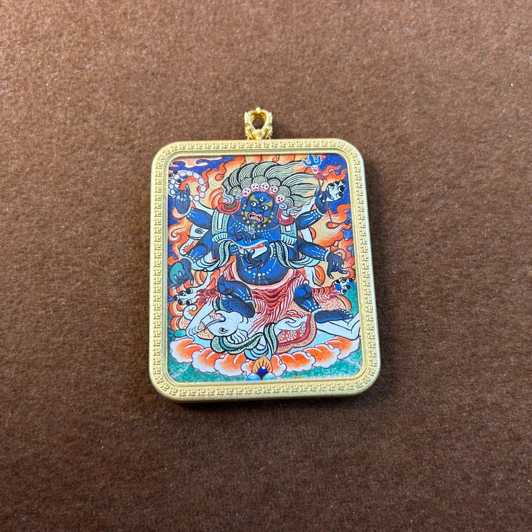 【热贡彩唐】纯手绘随身唐卡吊坠 | 4X5cm画芯 | 大黑天