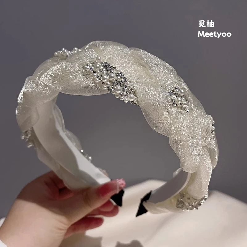 巴黎设计师Camping Kiss网纱麻花发箍高颅顶显脸小甜美珍珠头箍女