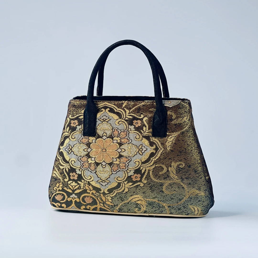 西阵织新款花园包新中式包包黑金提花手提包通勤包包百搭气质女包