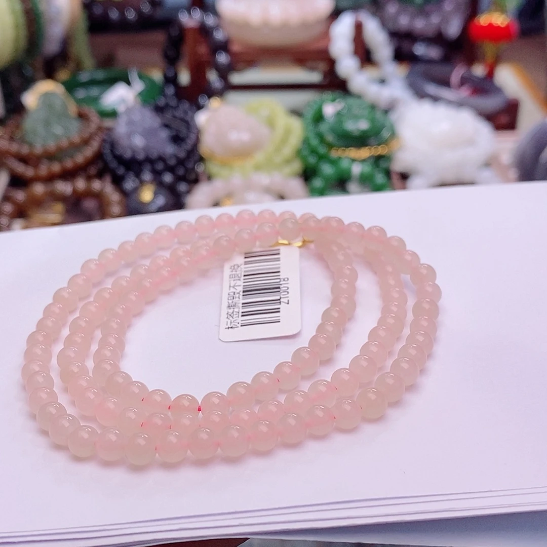 和田玉未镶嵌颈饰毕业级老坑料浓红粉珠链5m