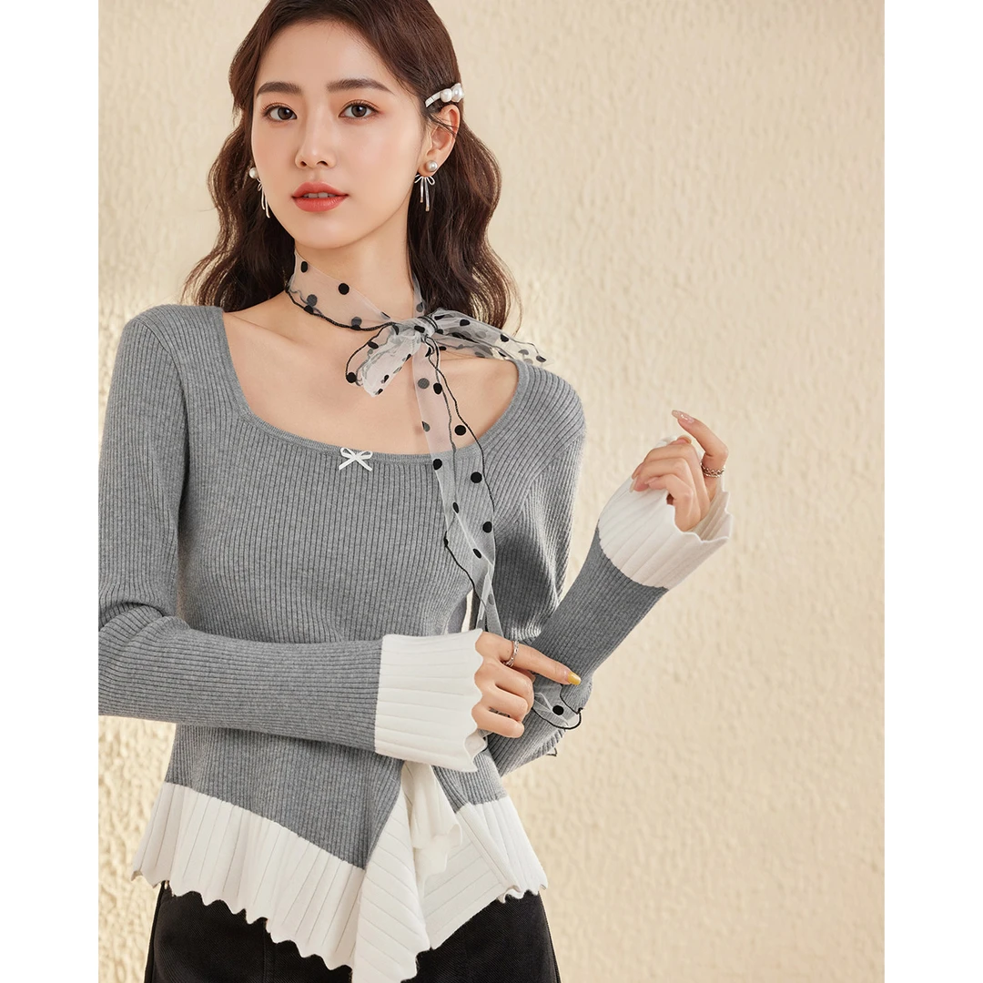 IEF/爱依服2025冬季新款法式浪漫小女人气质设计感修身毛织上衣