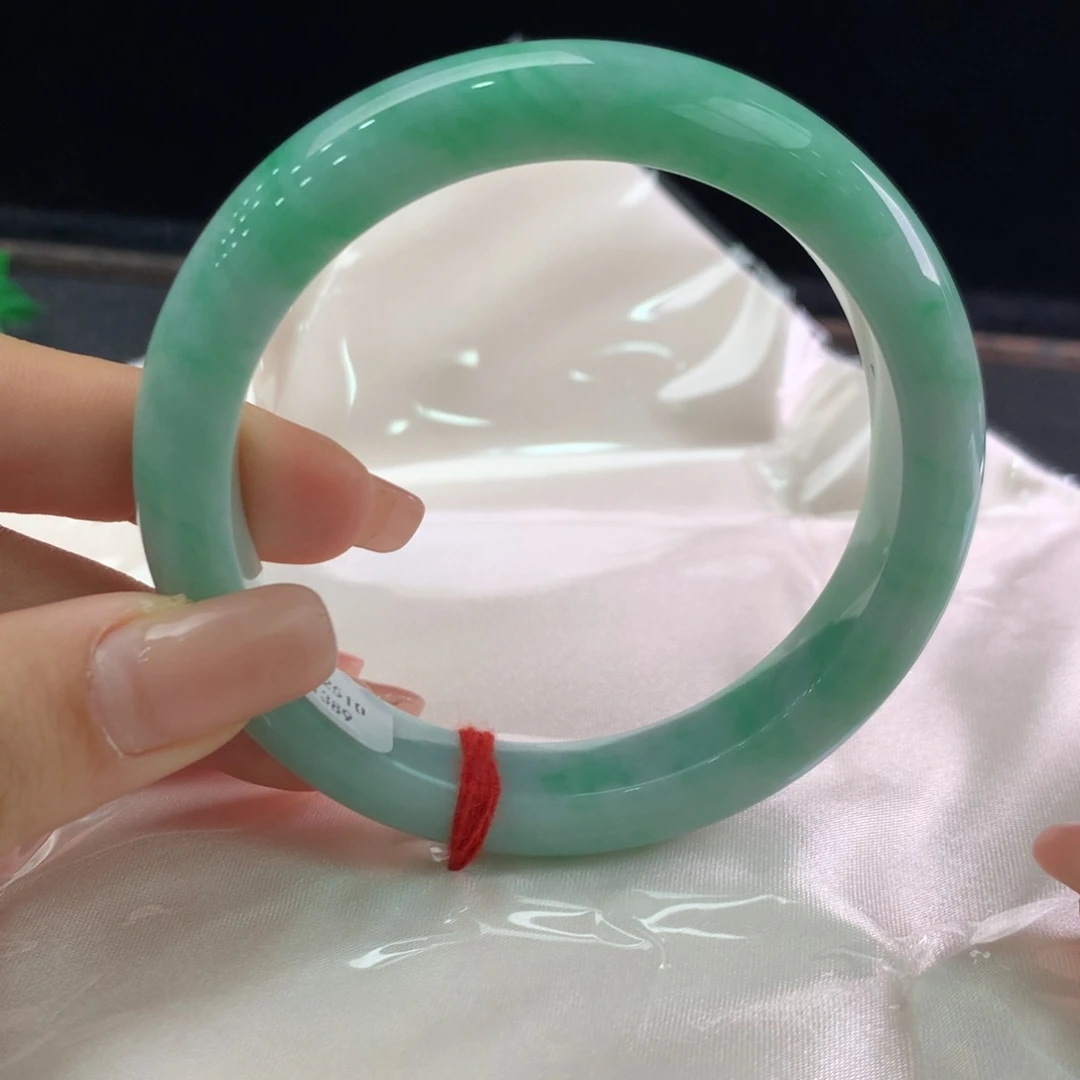 翡翠未镶嵌手镯缅甸A货翡翠 满色阳绿57 58