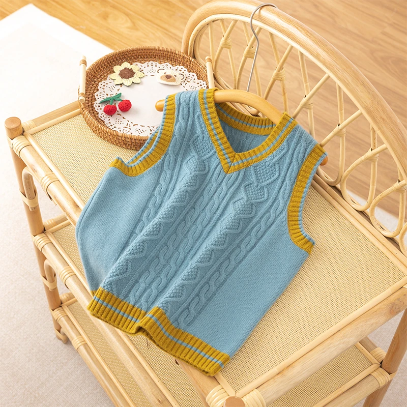 【清仓】山羊绒 儿童拼色马甲套头背心男童坎肩