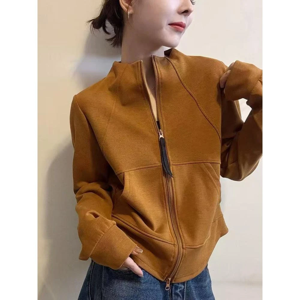 欧洲站爆款秋季立领飘带拉链落肩插肩袖压线休闲长袖卫衣开衫上衣