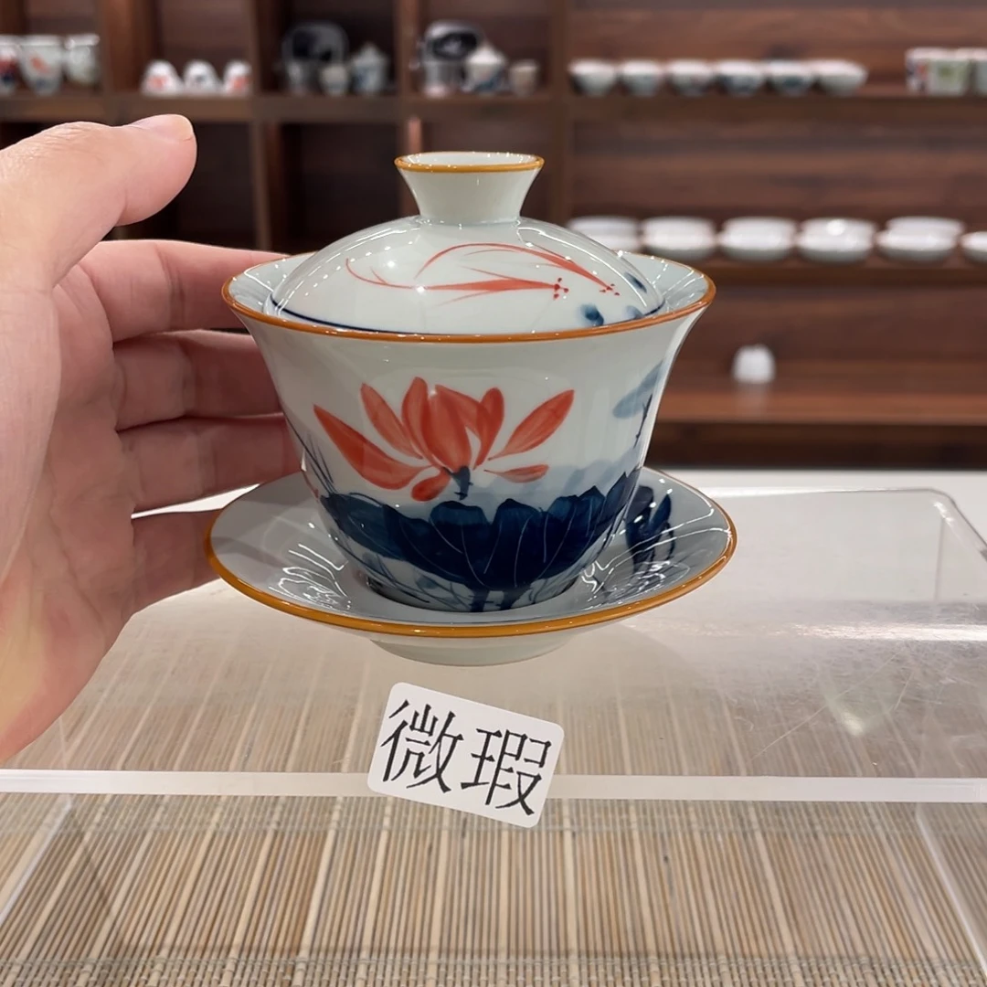 釉下手绘茶具微瑕
