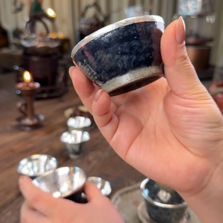 独***人喜字包银杯子茶具