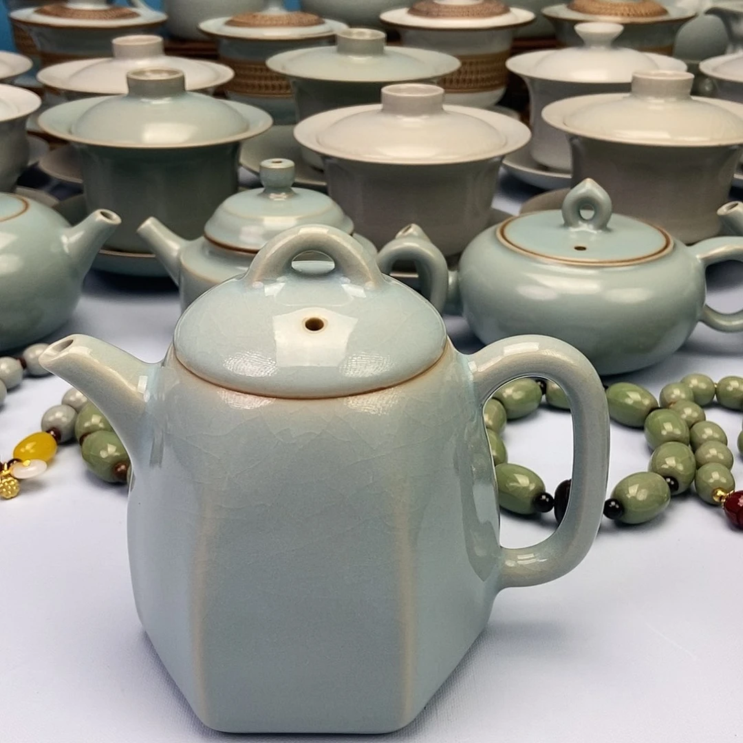 杯天青微蓝六方秦权壶原矿原釉原产地