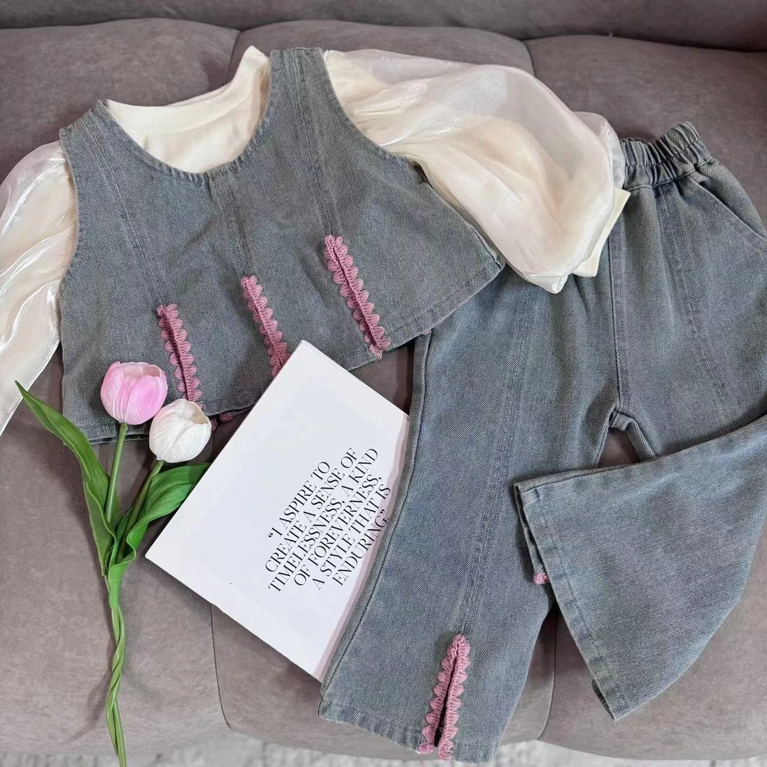 女童牛仔套装2025春季新款韩版儿童洋气时髦宝宝休闲裤子两件套潮