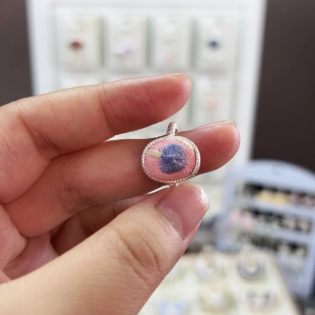 布艺合金苗绣戒指