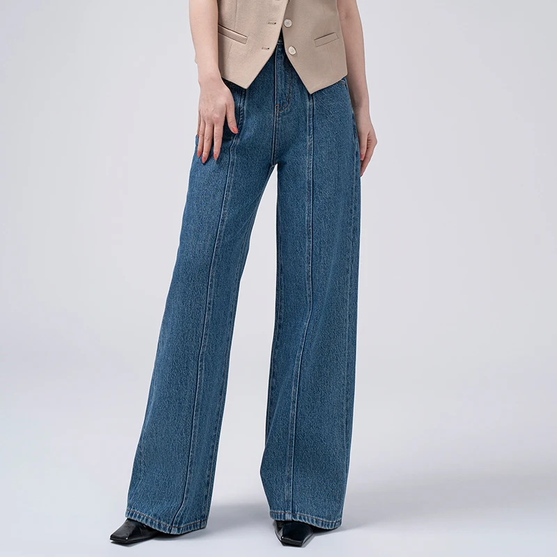 JUYOOYU春夏高腰蓝色显瘦拖地垂直阔腿裤宽松休闲牛仔JY1025
