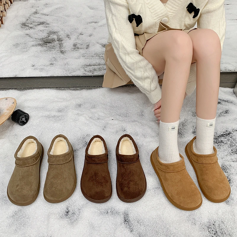 短筒2025冬季新款时尚雪地靴【情侣款】圆头厚底加绒保暖勃肯鞋休闲