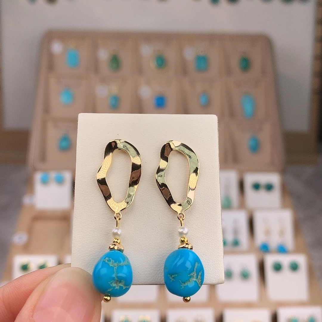 绿松石银S925镶嵌耳饰