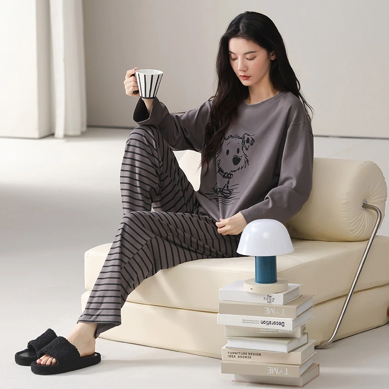 2025新款睡衣女春秋纯棉长袖大码可爱全棉透气外穿家居服套