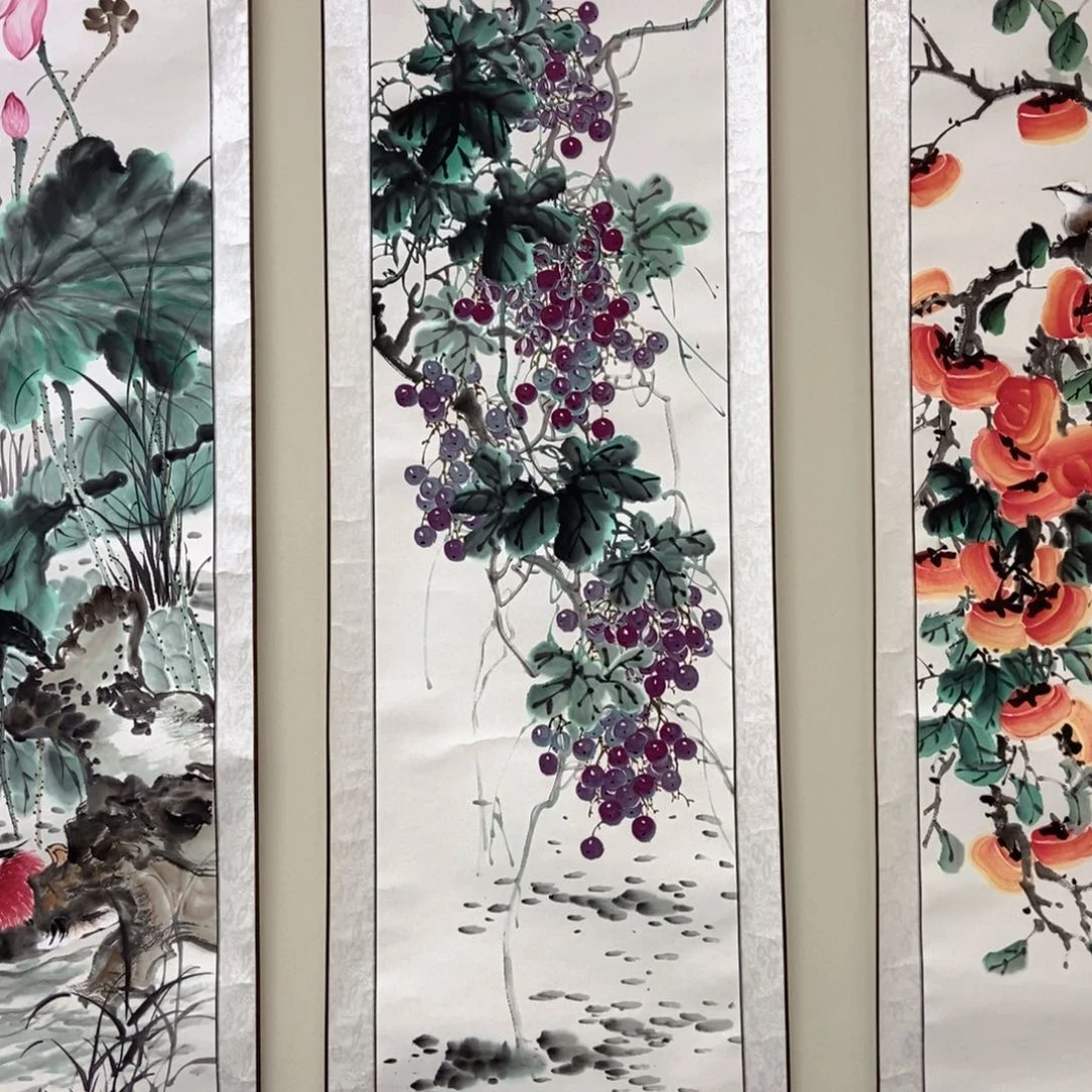 国画陈广程对开葡萄
