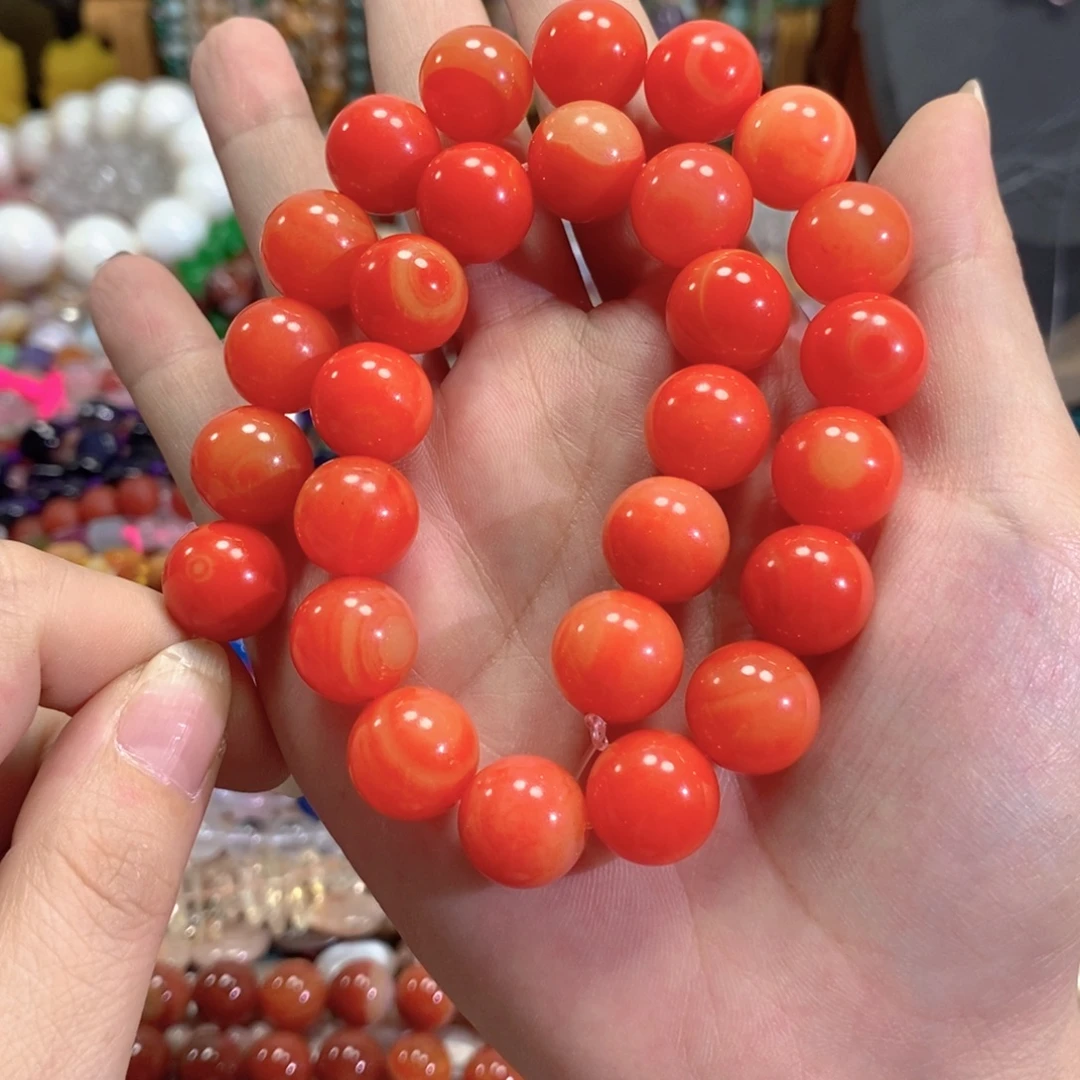 玛瑙/玉髓未镶嵌珠宝半成品红玛瑙一条卡14mm