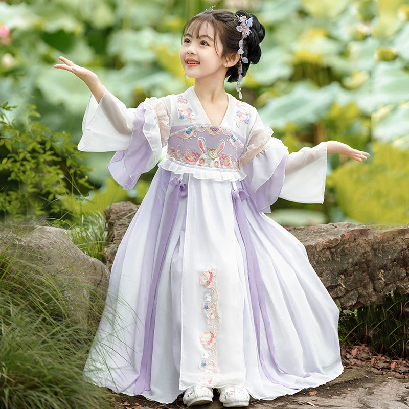 女童古装汉服秋季2025新款中国风连衣裙唐装高端女宝仙气紫色襦裙