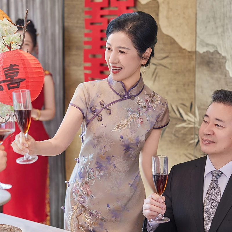 蕾蒂若新高端喜婆婆婚宴礼服夏装装高级新晚宴旗袍1327