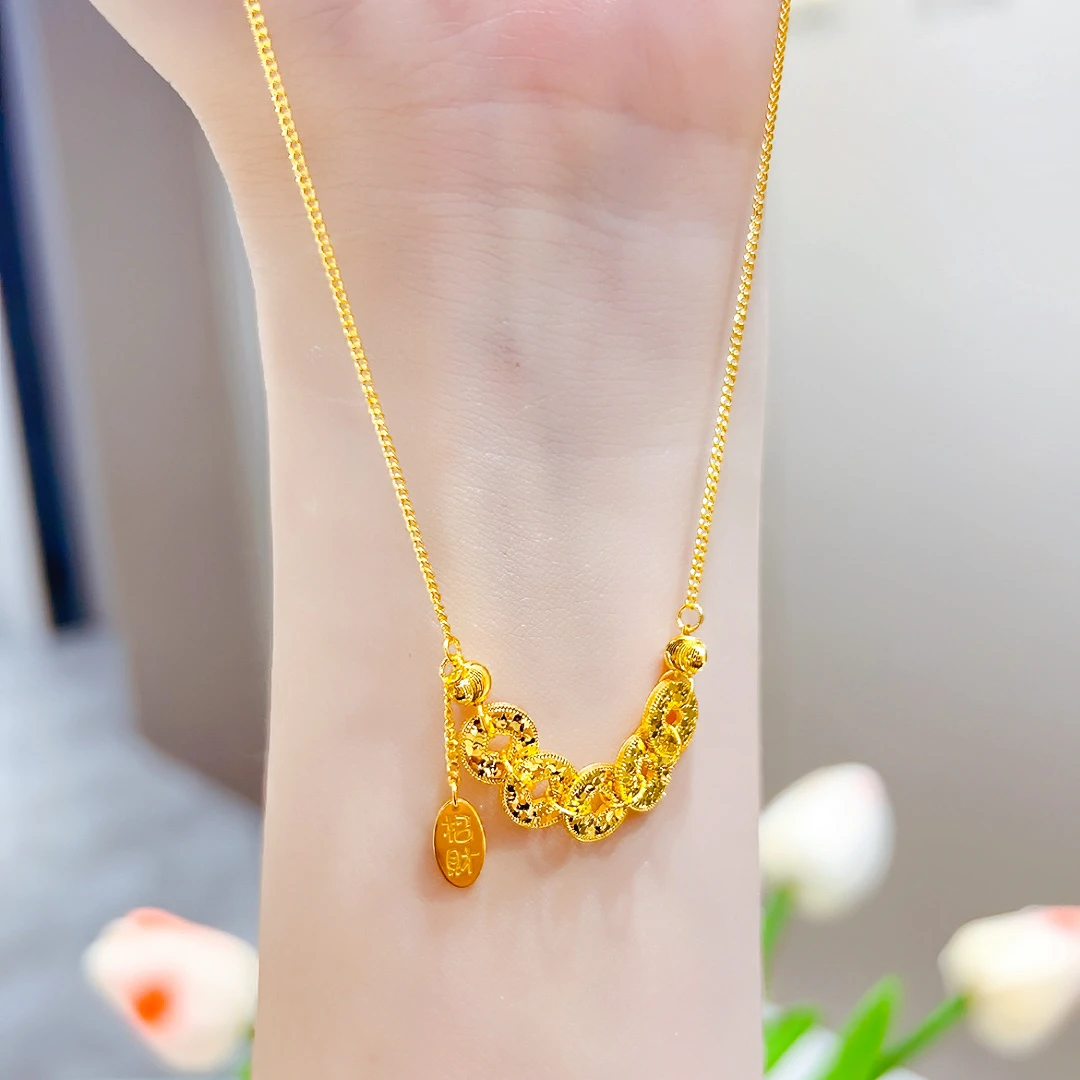 精品5G足金时尚典雅爆闪钱币龙鳞五帝项链00758