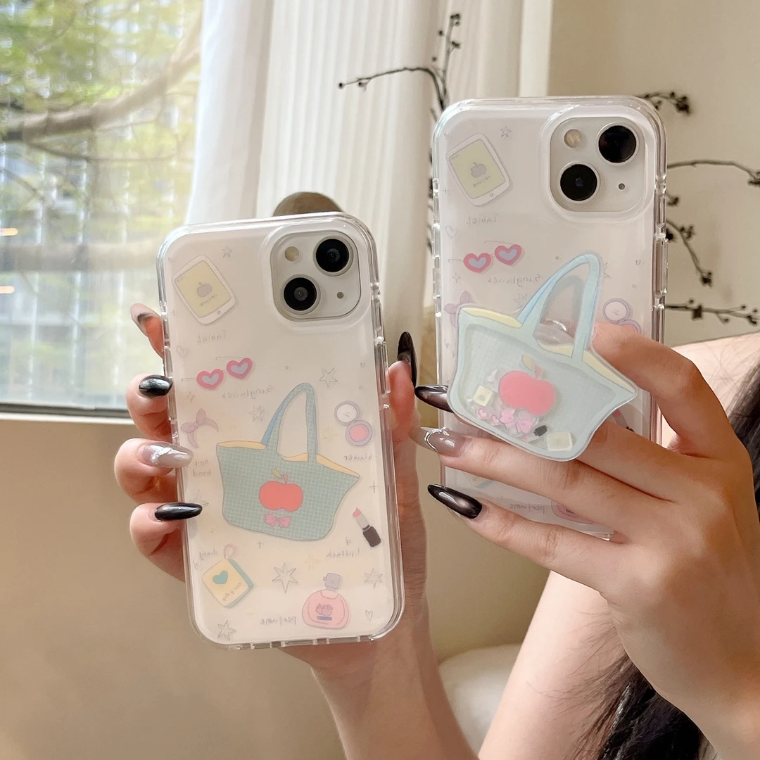 圆边-可爱时尚女孩化妆品包包支架手机壳15适用于苹果16新13款14