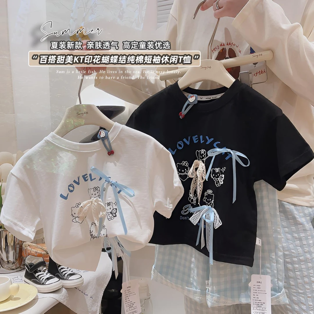 夏季新款~女宝纯棉卡通立体玩偶宽松百搭休闲圆领印花T恤短袖