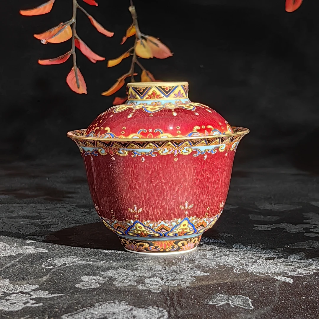 觅纤 郎红珐琅盖碗-110毫升 MQ59