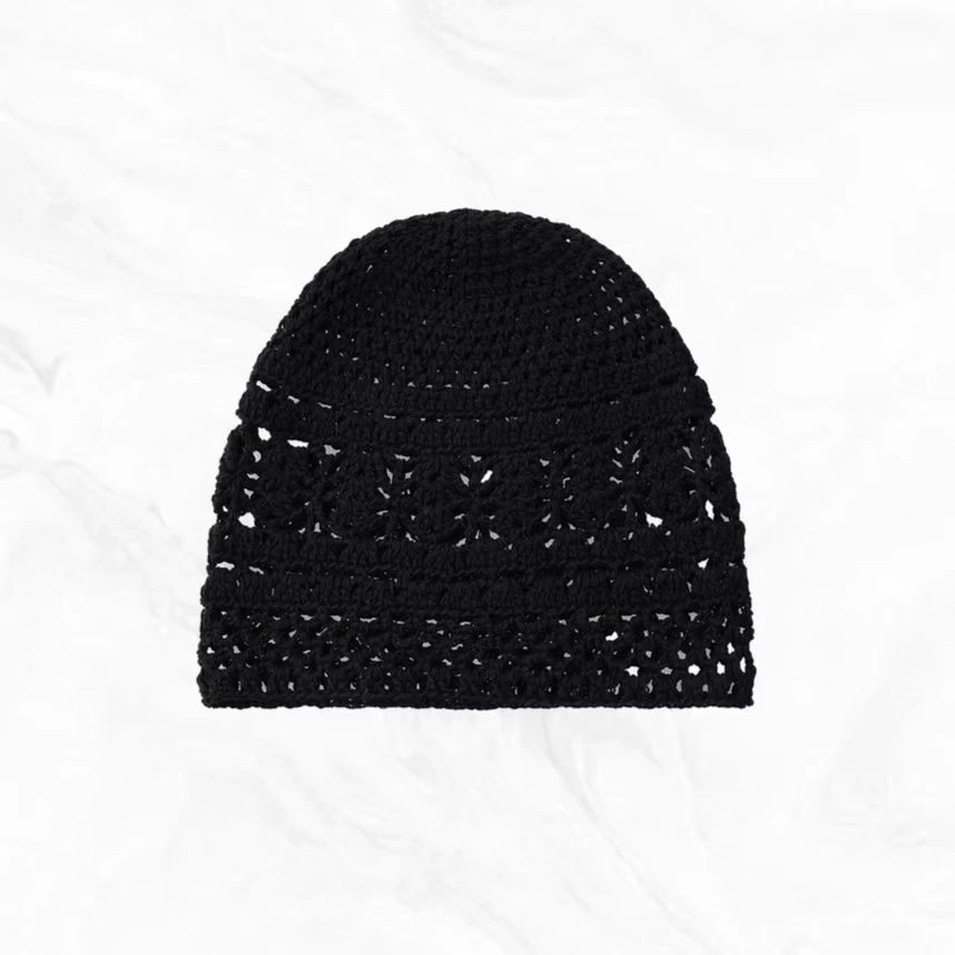 JJ Melody LM6002黑色镂空针织包头帽日系钩花甜美文艺复古帽子B