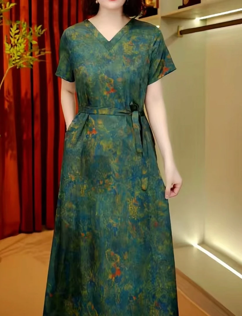 1390-3专属国风传承连衣裙气质洋气中长款女装显瘦