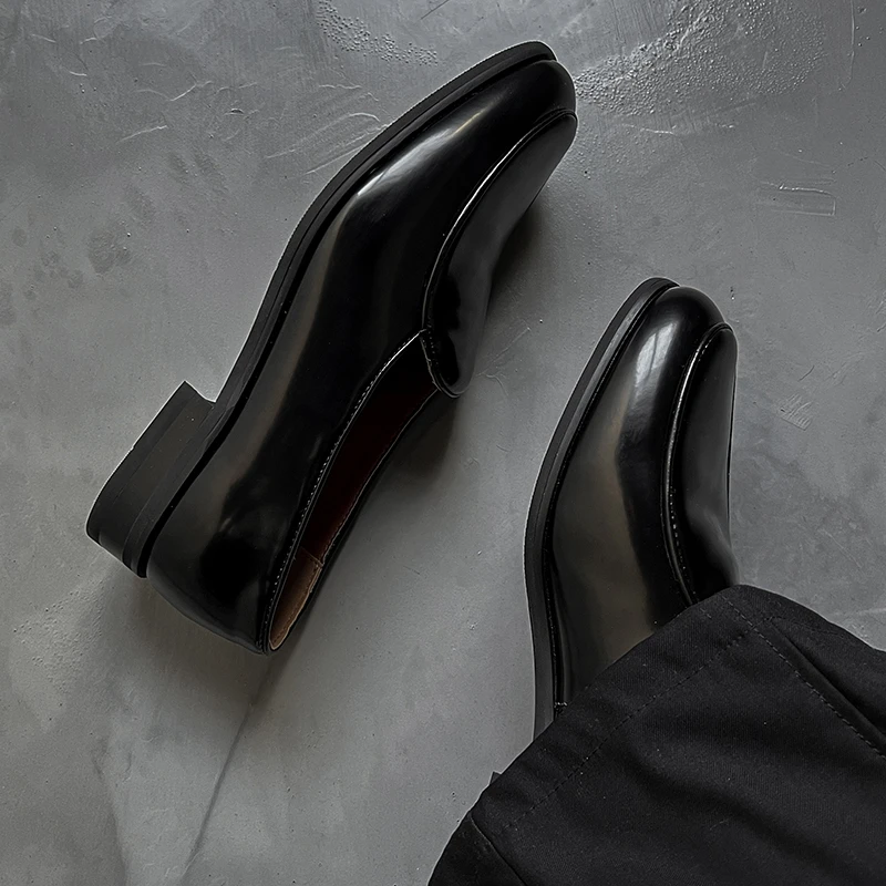 黑色德比鞋休闲皮鞋男款增高老钱风正装黑色复古通勤一脚蹬乐福鞋