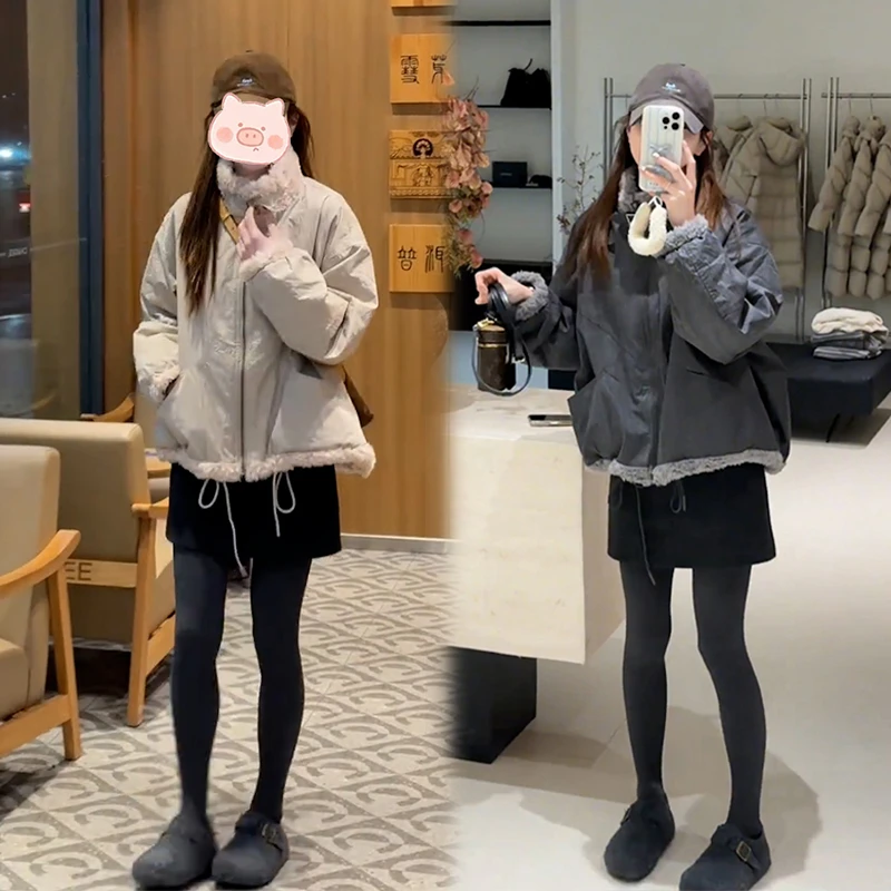 韩版2025年秋冬季新款时尚设计感毛毛立领拉链宽松百搭短外套女潮