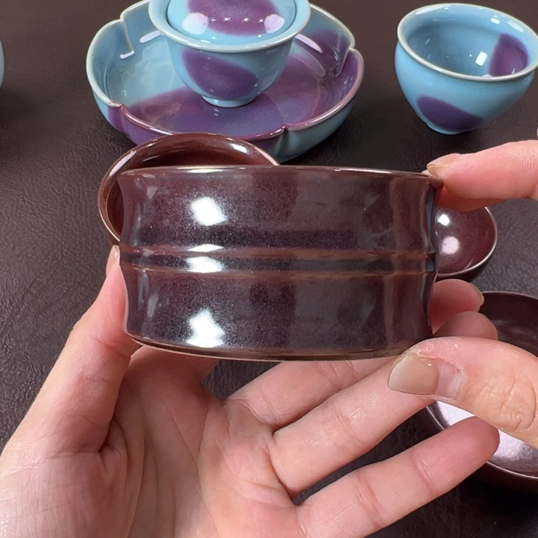 杯钧窑 紫金茶叶末 竹节杯
