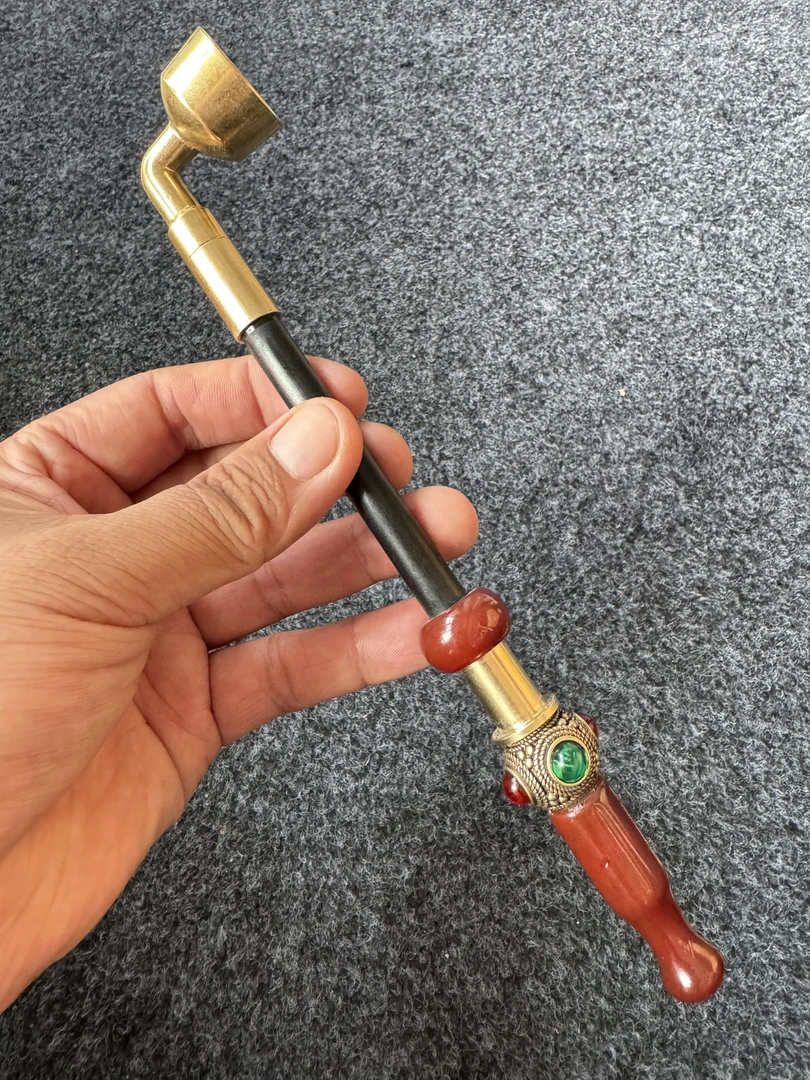 黄铜小旱烟锅23传统老式烟袋锅长款黑檀杆可拆卸男士红玛烟嘴烟斗