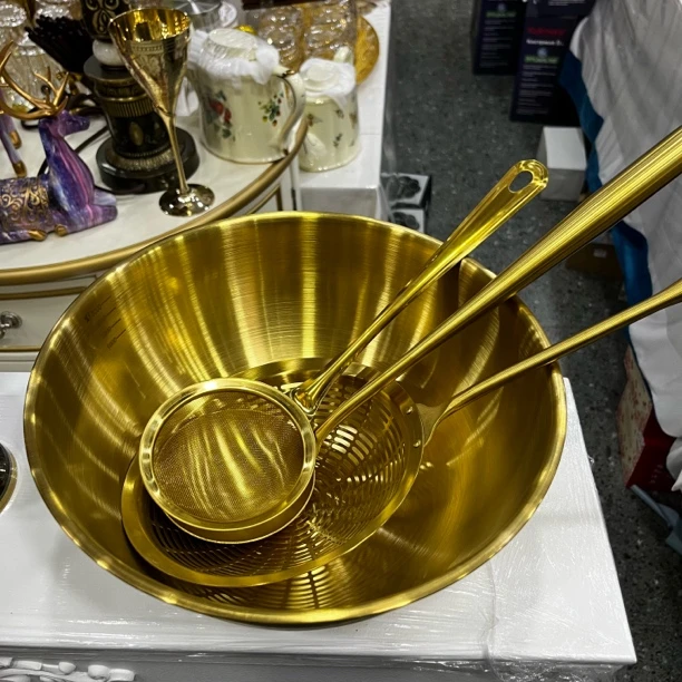 家用纯手工金色盆子 长柄勺子漏斗
