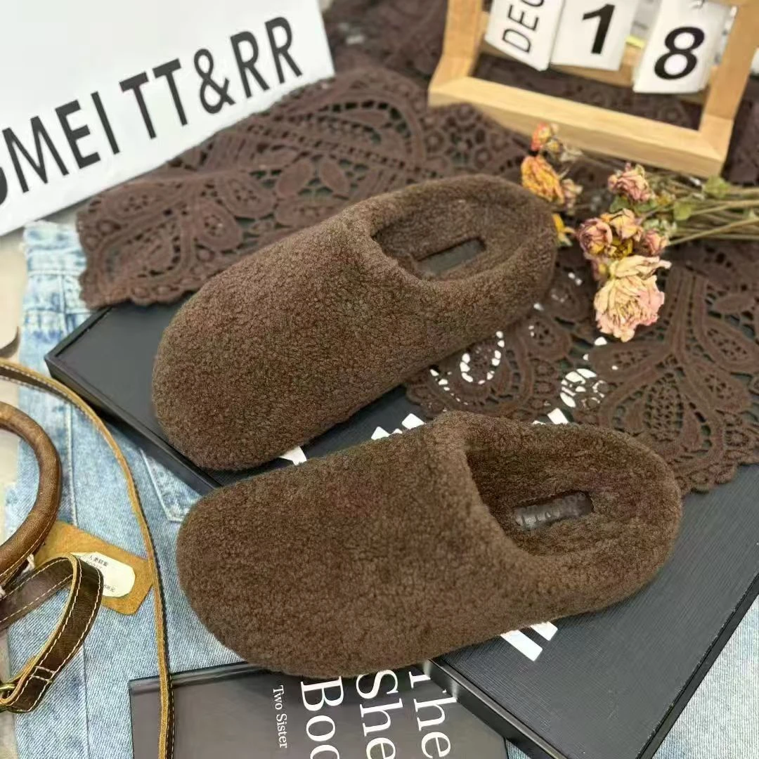 美拉德风ins明星同款毛绒绒包头半拖鞋女秋冬外穿懒人毛毛鞋拖鞋