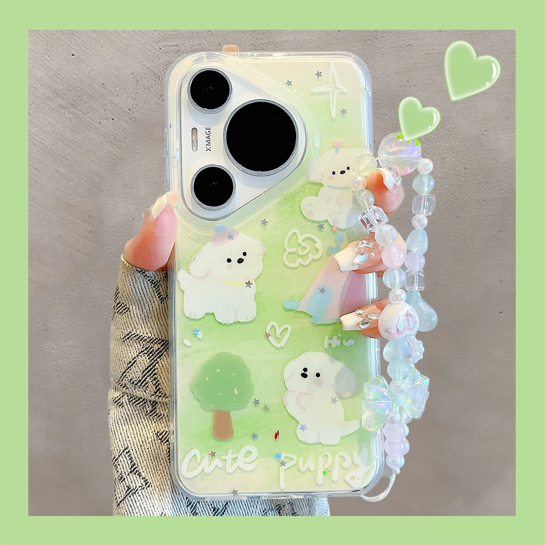 适用华为pura70pro+手机壳小清新可爱卡通狗狗pura80pro手链挂绳