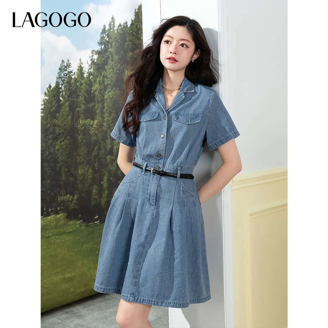 【艾美甄选】lagogo2025新款显瘦收腰元气减龄牛仔裙女OALL333G80