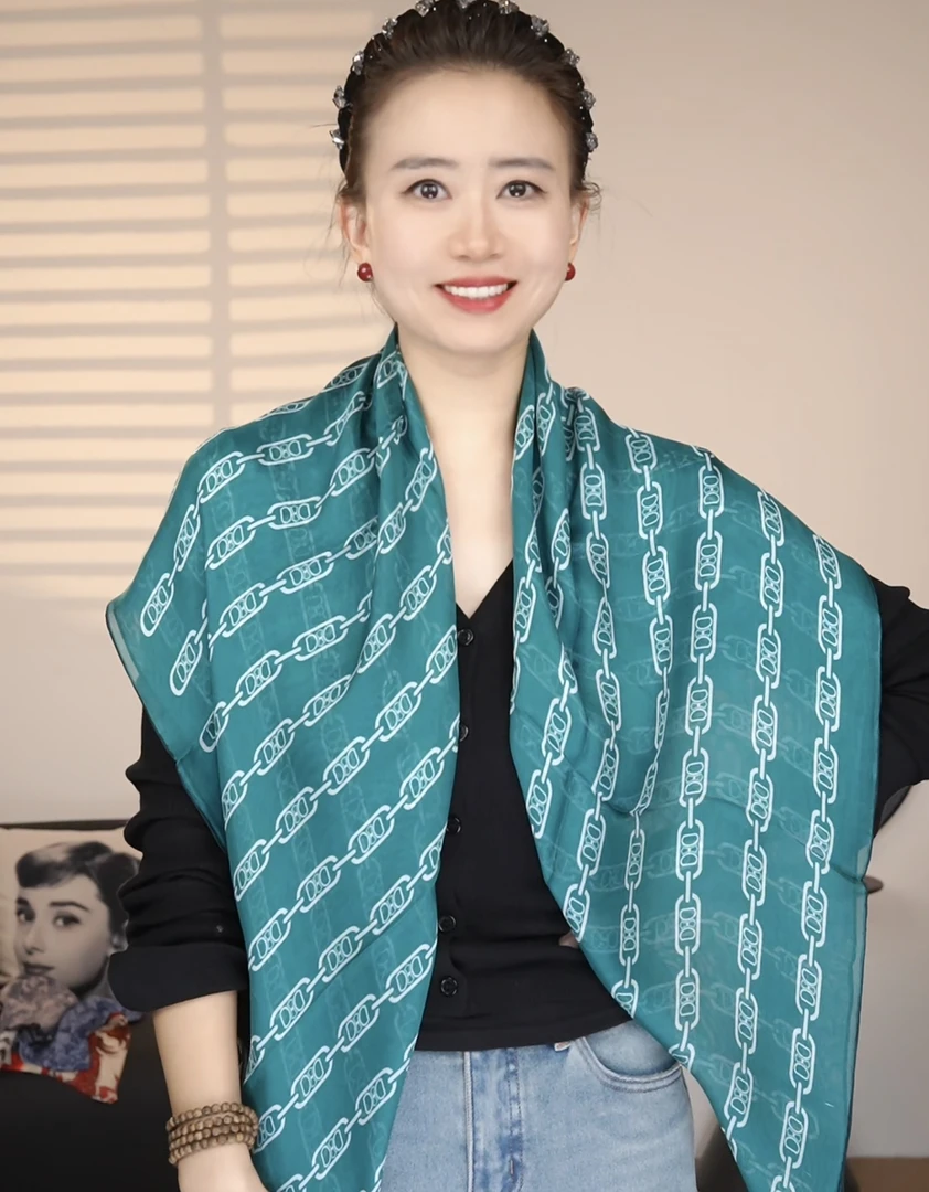 【福利桑蚕丝西丽纱50】宫丽105cm桑蚕丝西丽纱轻奢百搭时尚方巾