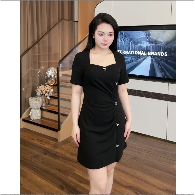微胖定制【DM404】胖mm遮肚气质显瘦大码女装短袖连衣裙