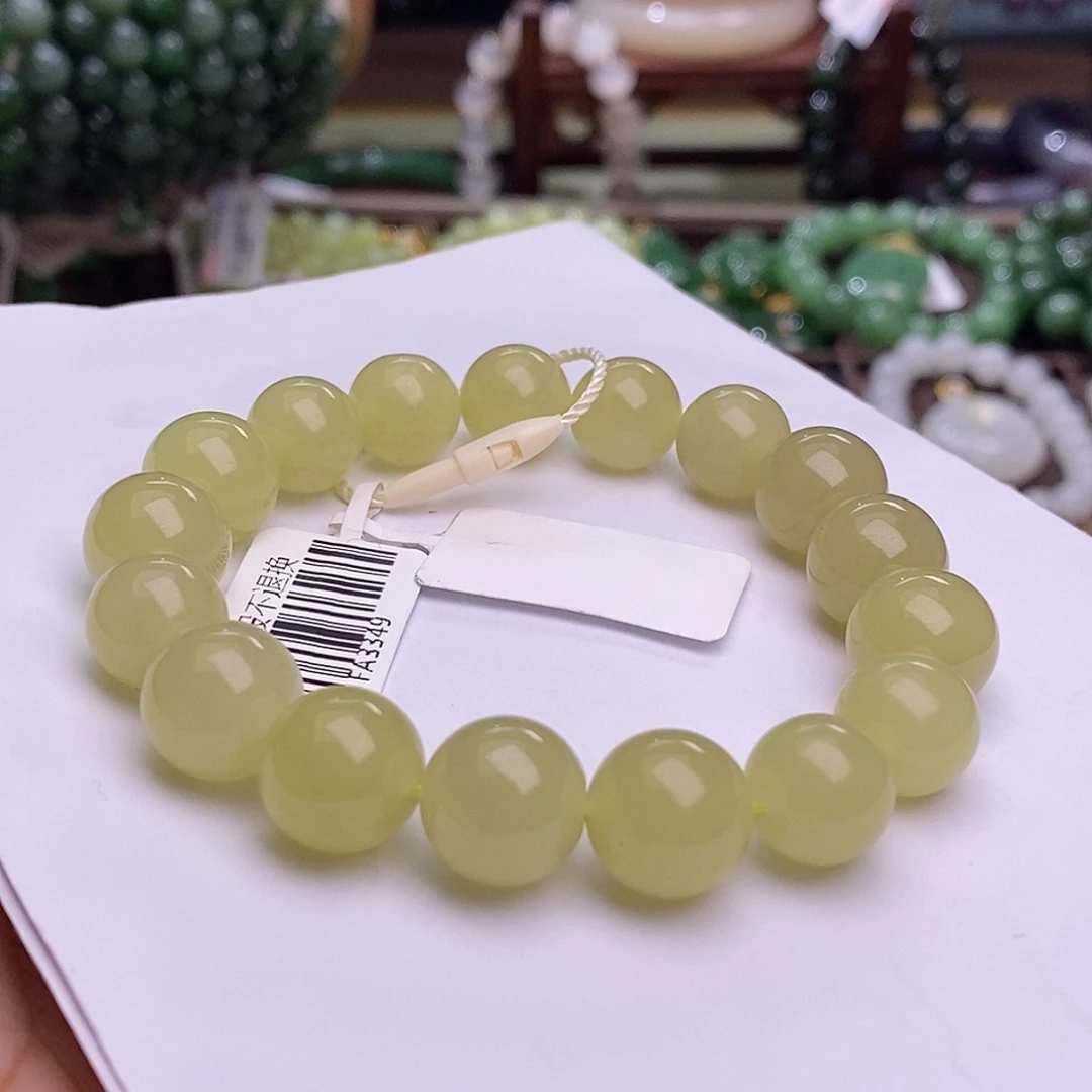 和田玉未镶嵌新疆若羌黄口老矿料鸡油黄圆珠手串12m欢**?