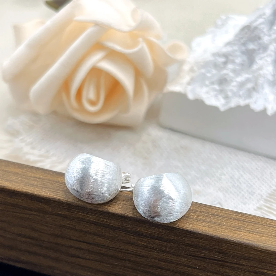 足银耳饰 黔艺银阁纯手工  2025新款拉丝磨砂圆球耳扣耳环百搭