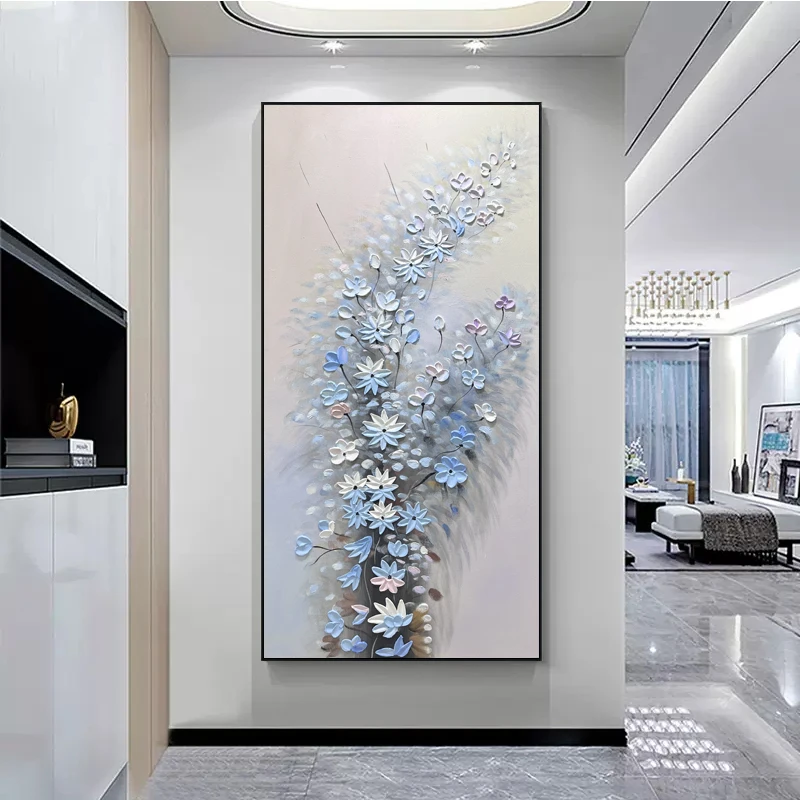 纯手绘【一路生花】现代简约玄关立体肌理油画过道走廊客厅沙发挂画