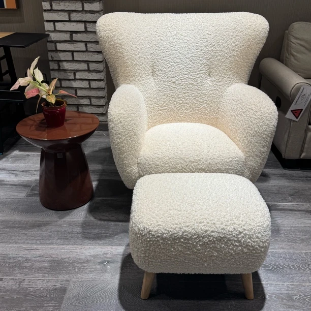 奶油风实木脚客厅单人沙发卧室休闲椅法式简约