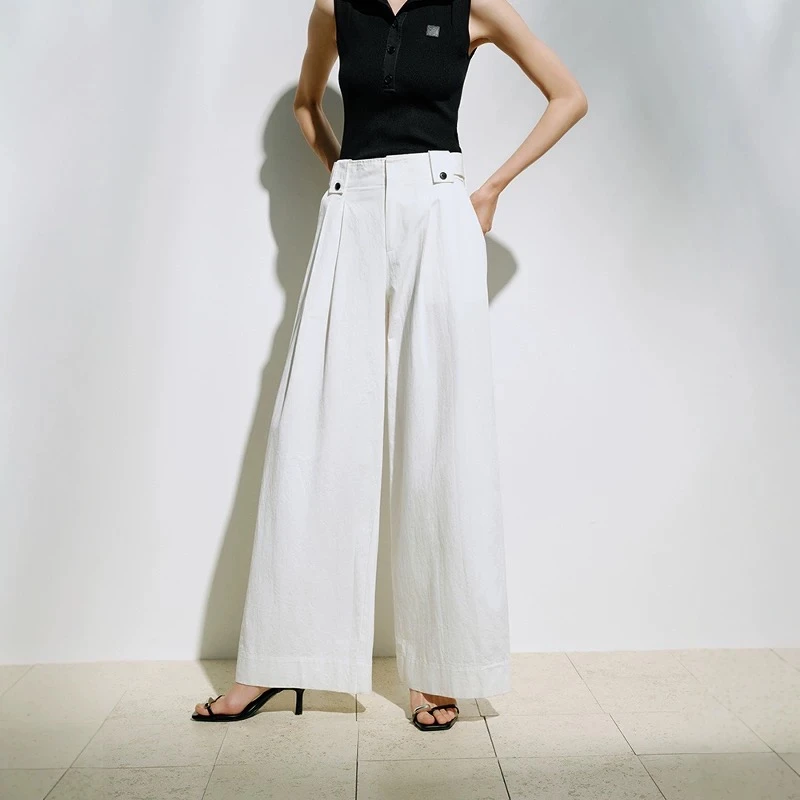 艾家商场同款2025夏季新款白色直筒休闲裤女显高阔腿裤50433032