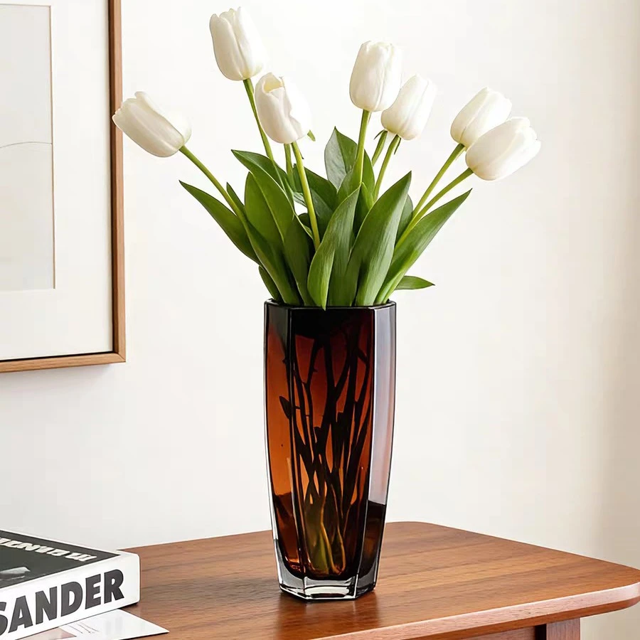 高级感ins风花瓶轻奢摆件设计六角玻璃花器鲜花插花客厅桌面花瓶