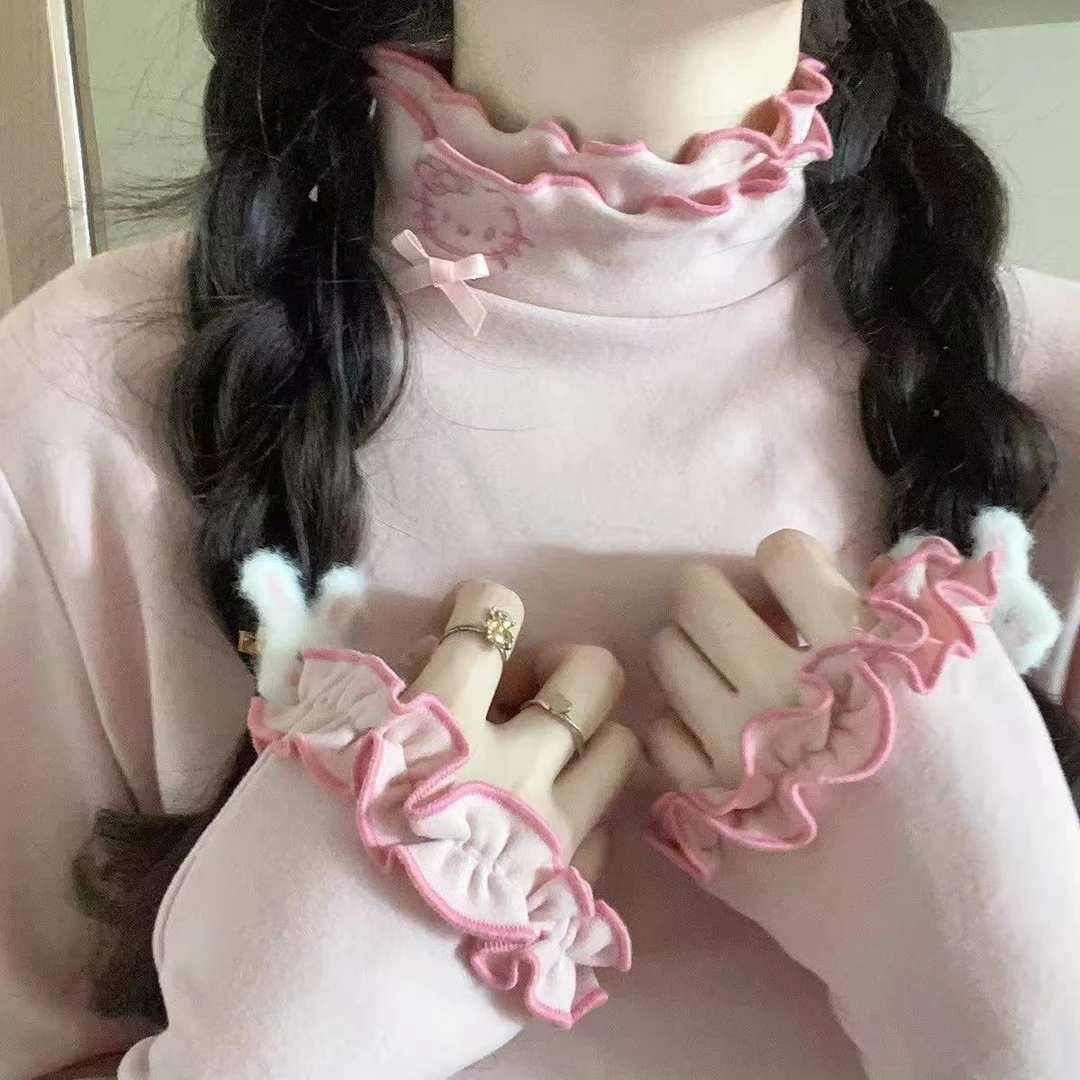 秋冬半高领新款保暖德绒绣花打底甜美加绒百搭修身长袖t恤女上衣