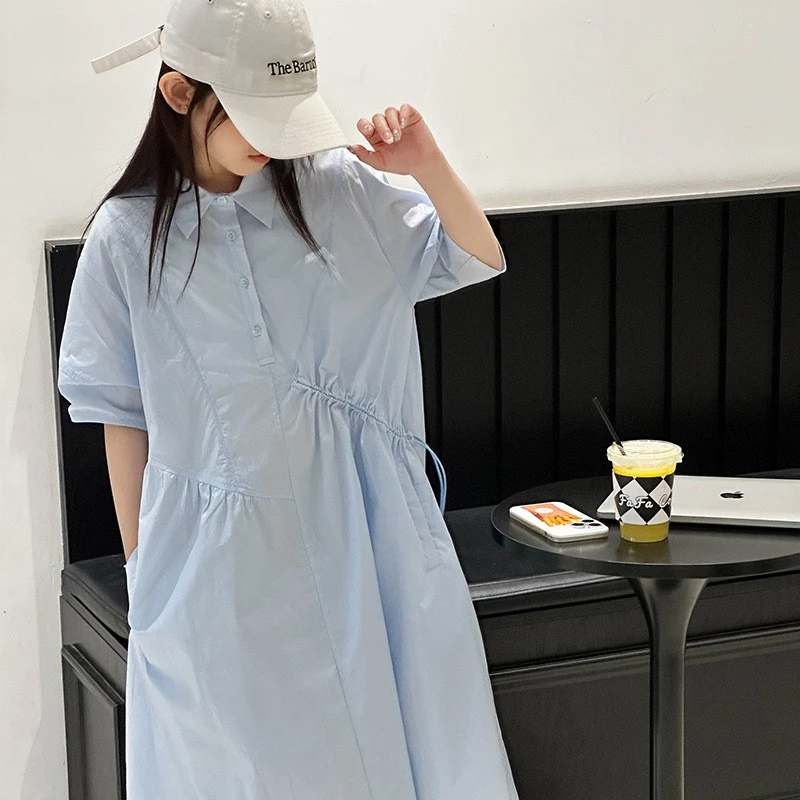 女童夏季连衣裙2025新款中大儿童洋气时髦甜美衬衫领高级感公主裙